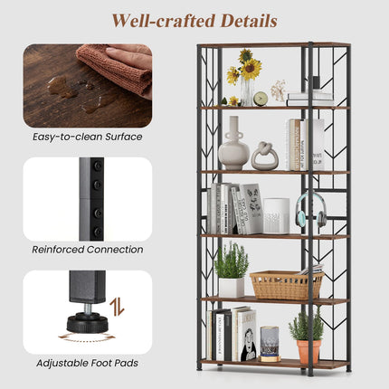 Dreamade 6-Tier Bookshelf Modern Geometric Bookcase with Heavy-Duty Metal Frame