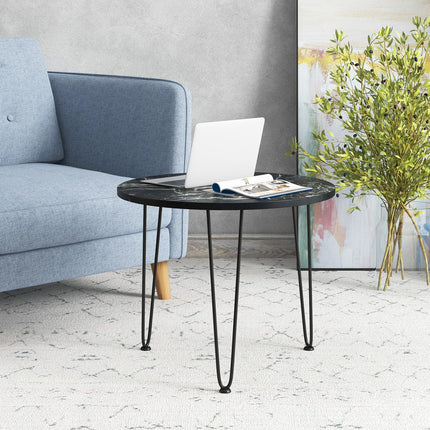 Dreamade Round Coffee Table, Faux Marble Center Table with Metal Legs, Sofa Accent Side Table