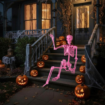 Dreamade 5.5 FT Halloween Pink Skeleton Life-Size Poseable Skeleton with Movable Joints