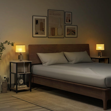 Dreamade Nightstand with Charging Station, 3-Tier End Table with USB Ports & Power Outlets