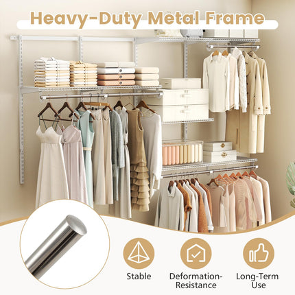 Dreamade Closet Organizer System 4-8 FT Wall-Mounted Closet Shelves and Rod