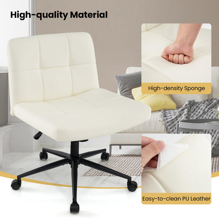 Dreamade Criss Cross Chair with Wheels, PU Leather Cross Legged Office Chair, Height-adjustable Swivel Vanity Chair