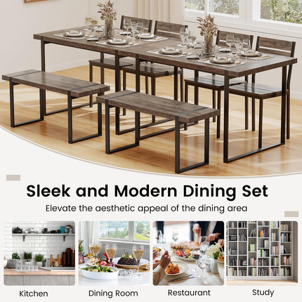 Dreamade 4-Piece Dining Table Set for 4 with 1 Bench and 2 Chairs