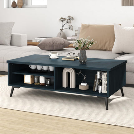 Dreamade 2-Tier Mid Century Modern Coffee Table with Storage Shelves Compartments