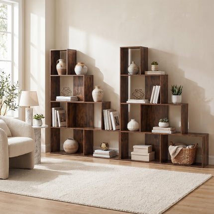 Dreamade 6 Cube Geometric 4-Tier L-Shaped Bookcase with Cubes (1/2)