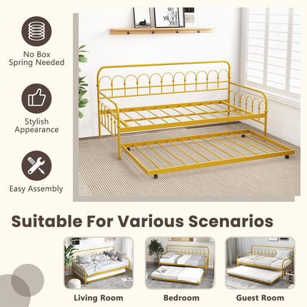 Dreamade Twin Daybed with Trundle Gold, Metal Day Bed with Convenient Pull-Out Trundle Bed