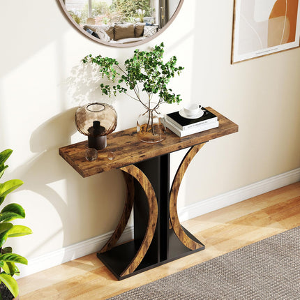 Dreamade 40" Narrow Console Table | T-Shaped Entryway Table with Open Storage Shelve