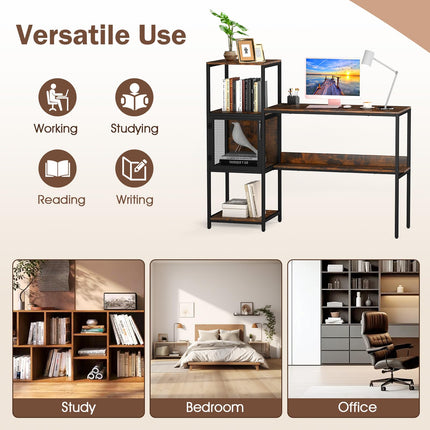 Dreamade Modern Computer Workstation Home Office Desk with Storage Cabinet and Shelves
