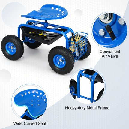 Dreamade Garden Cart Rolling Tray Gardening Planting with Work Seat