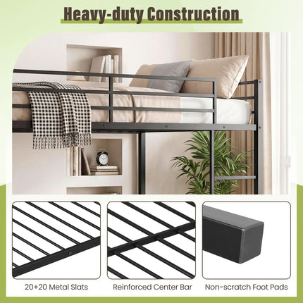 Dreamade Heavy-Duty Metal Bunk Bed Full Over Full with Ladder & Full Length Safety Guardrail
