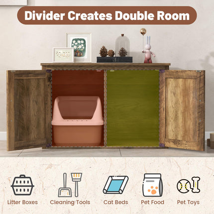 Dreamade Cat Litter Box Enclosure - Flip Top Litter Box Hidden Furniture with Barn Door, Side Entrance
