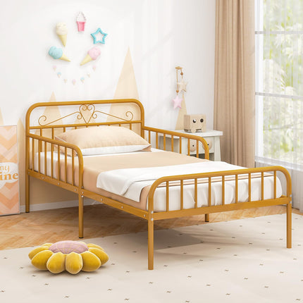 Dreamade Metal Twin Bed Frames for Kids, Heavy Duty Metal Platform Bed Frame with Headboard & Safety Guardrails