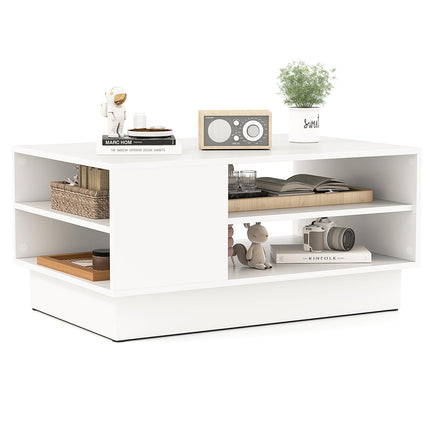 Dreamade Coffee Table with Storage, Rectangle Accent Sofa Table with Shelf & Elevated Base