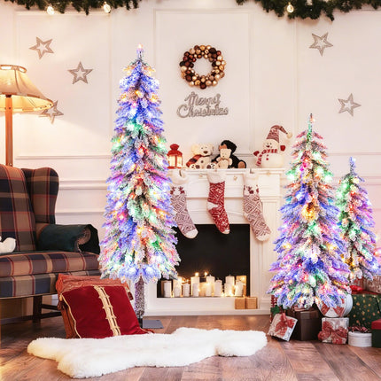 Dreamade 3' 4' 5' Pre-Lit Snow Flocked Christmas Tree Set of 3 with 300 Multicolored LED Lights