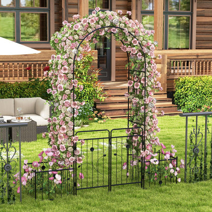 Dreamade Garden Arch with Planter - 87 inch Metal Garden Arbor with Gate