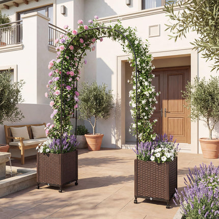 Dreamade Metal Garden Arch Trellis Arbor with 2 Self-Watering Planter Boxes