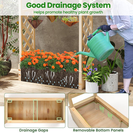 Dreamade Raised Garden Bed with Sided Trellis & Hanging Roof, Wood Planter Box, 44”x14”x45” (L x W x H)