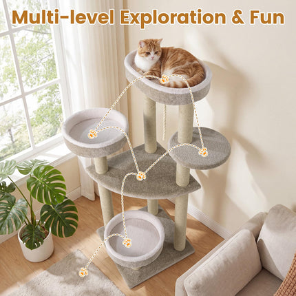 DREAMADE 51-Inch Modern Multi-Level Cat Tower with 3 Cozy Beds