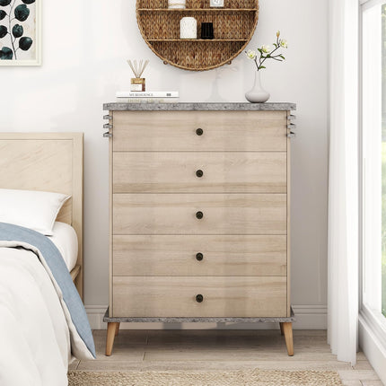 Dreamade 5-Drawer Storage Cabinet with Rubber Wood Legs