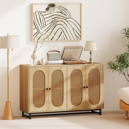 Dreamade 50" PE Rattan Sideboard Buffet Cabinet with 4 Doors and Adjustable Shelves