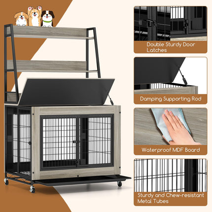Dreamade 38" Dog Crate Furniture with Storage Shelves
