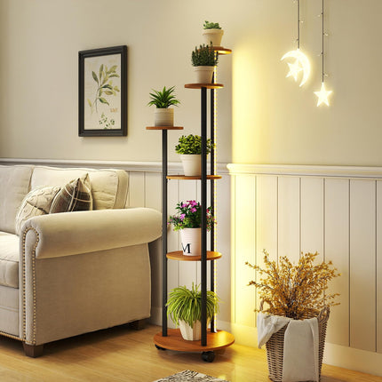 Dreamade 57'' Tall Plant Stand Indoor with Lights & Wheels