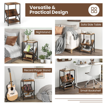 Dreamade Record Player Stand, 3-Tier End Table w/ V-Shaped Magazine Holder, Turntable Stand with Record Storage Up to 80 Albums