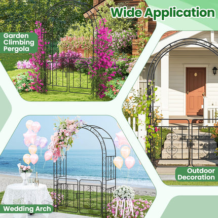 Dreamade Garden Arbor with Gate, 84" H x 54" W Metal Arch Trellis for Climbing Plants Rose Vines