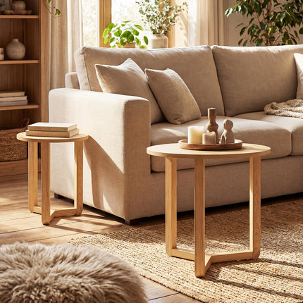 Dreamade Farmhouse Round Nesting Coffee Table Set of 2 Wood Nesting End Tables