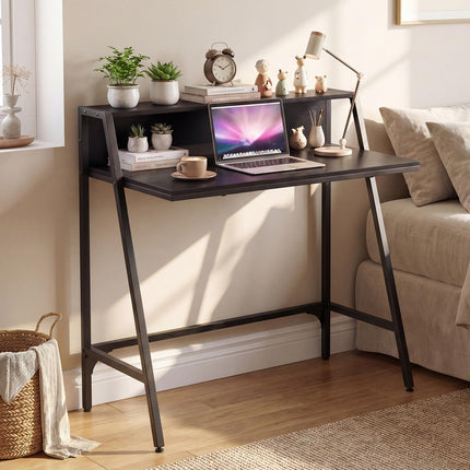 Dreamade 31.5" Small Computer Desk with Raised Storage Shelf & Heavy-Duty Metal Frame
