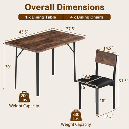 Dreamade 5-Piece Dining Table Set for 4 People Industrial Kitchen Table and 4 PU Leather Chairs