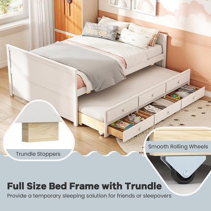 Dreamade Full Size Bed Frame with Twin Trundle & 3 Storage Drawers