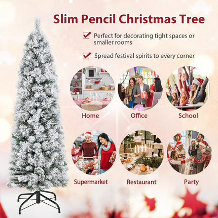 Dreamade Pre-Lit Snow Flocked Pencil Christmas Tree for Home Office Holiday Decor