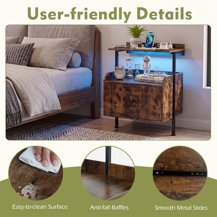 Dreamade Nightstand w/Charging Station & LED Light (1/2)