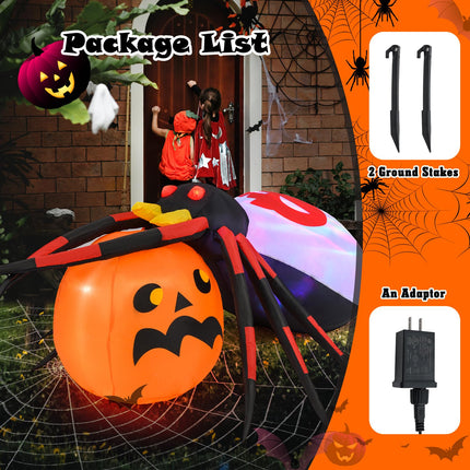 Dreamade 5 FT Halloween Inflatable Spider with Pumpkin, LED Lighted Halloween Decoration