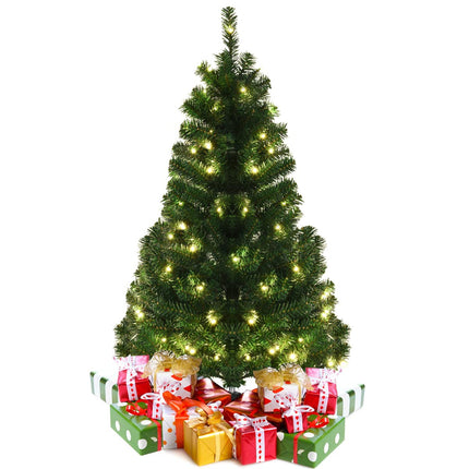 4ft Pre-Lit Christmas Tree, Artificial PVC Xmas Tree with 100 Warm White LED Lights and Stable Triangular Stand - DreamadeUS