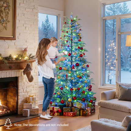 Dreamade 6.5FT / 7.5FT Pre-Lit Hinged Sparse Xmas Fir Tree with Multicolored LED Lights