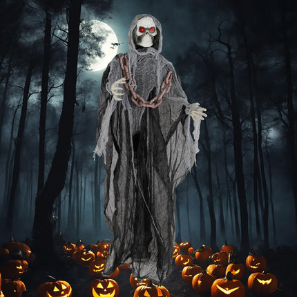 Dreamade 6.4 FT Halloween Animatronic Standing Grim Reaper, Halloween Decoration with Chain