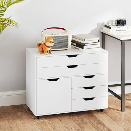 Dreamade File Cabinet, Rolling Lateral Filing Cabinet with 2 Large Drawers, 3 Small Drawers