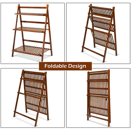 Dreamade 3 Tier Folding Storage Shelf, Bamboo Ladder Plant Stand