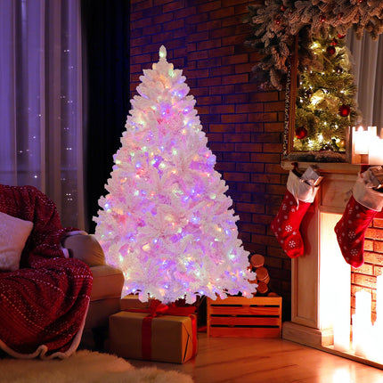 Dreamade 6FT Pink Pre-lit Christmas Tree, Hinged Snow Flocked Artificial Xmas Tree, Seasonal Holiday Decoration for Office Home