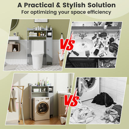 Dreamade Over-The-Toilet Storage Cabinet, Bathroom Freestanding Space Saver with 1-Door Side Storage Cabinet & Paper Holder