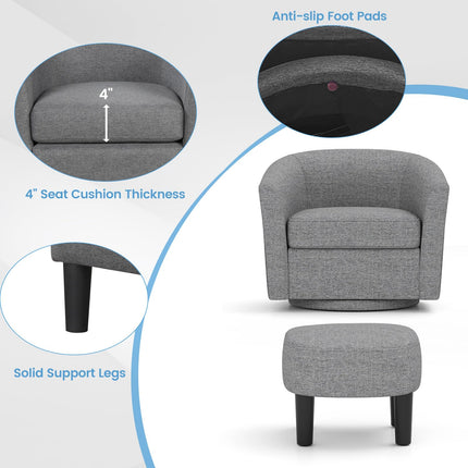 Dreamade Swivel Accent Chair with Ottoman, Modern Barrel Club Chair w/Footrest