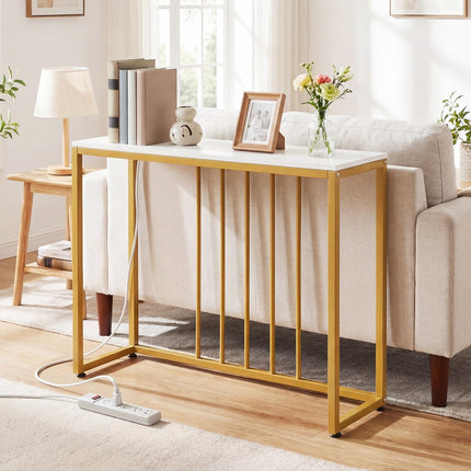 Dreamade 39" Narrow Entryway Table with Charging Station & Heavy-Duty Metal Frame