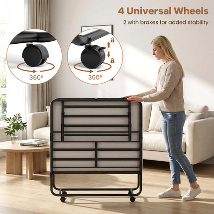 Dreamade Twin Folding Bed Frame with 5 Inch Mattress, Portable Rollaway Guest Bed, 75" x 38"