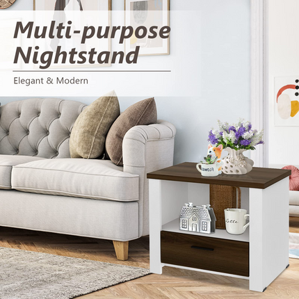 Dreamade Nightstand, End Table with Glide Sliding Drawer & Open Cabinet, Modern Sofa Side Table for Living Room