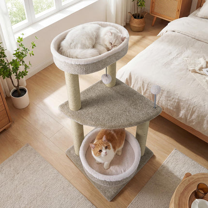 DREAMADE 36-Inch Modern Cat Tree with Scratching Posts & 2 Beds