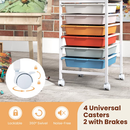 Dreamade 6-Drawer Rolling Storage Cart with Wooden Tabletop