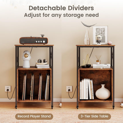Dreamade Record Player Stand with Charging Station Rolling 3-Tier Turntable Stand