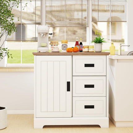 Dreamade Small Sideboard Buffet Cabinet Farmhouse Kitchen Storage Cabinet with Fluted Sliding Door